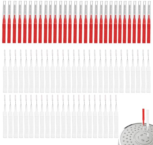 80pcs Shower Head Cleaner Tools, Including 30 Cleaning Brushes & 50 Shower Hole Brushes Practical Unclogger Tools for Small Holes Sink Gaps (Red, White)