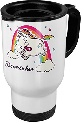 printplanet Thermobecher weiß mit Namen Dornröschen - Motiv Verrücktes Einhorn - Coffee to Go Becher, Thermo-Tasse