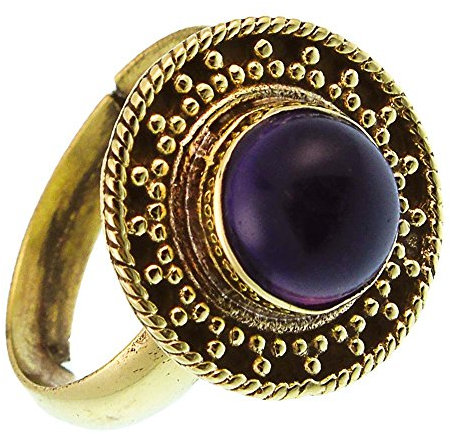 CHICNET Messing Ringe Amethyst rund Seil Dreiecke antik golden verstellbar Tribal Schmuck| Fingerringe Messingringe Brass Gold lila Damen Vintage Retro mit Stein |Damenringe breit dünn