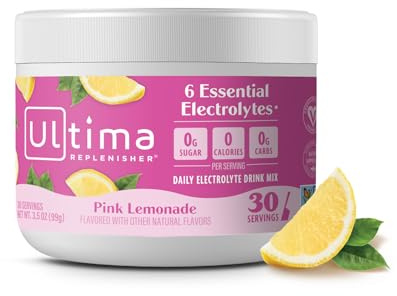 Ultima Replenisher Electrolyte Hydration PowderPink Lemonade 90GM | Daily Zero Sugar Hydration Powder with 6 Key Electrolytes & Minerals - Sugar Free, Plant Based & Keto Friendly