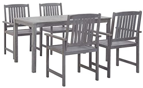 vidaXL Akazienholz Massiv Gartenmöbel 5-TLG. Gartengarnitur Sitzgruppe Gartenset Sitzgarnitur Lounge Esstisch Tisch Stühle Garten Terrasse Grau