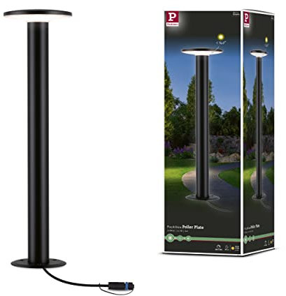 Paulmann 94312 Plug & Shine LED Außenleuchte Poller Plate incl. 1x6,1 Watt dimmbar IP44 Spritzwasserschutz Anthrazit Gartenlicht Kunststoff 3000 K