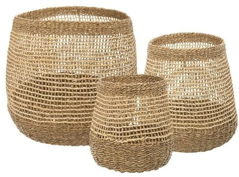 Atmosphera - Set aus 3 runden - durchbrochenen Körben - Schilfrohr - Kastanienbraun