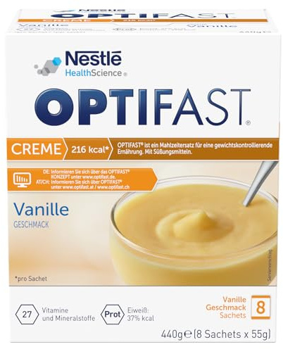 OPTIFAST® Diät Creme Vanille zum Abnehmen | 8x55g | Eiweißreicher Mahlzeitersatz mit wichtigen Vitaminen und Mineralstoffen | schnell zubereitet und lecker im Geschmack