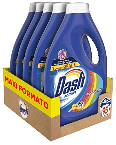 Dash Detersivo Lavatrice Liquido, 95 Lavaggi (5 x 19), Specifico per Capi Colorati, Maxi Formato, Pulizia Profonda per Tutti i Capi