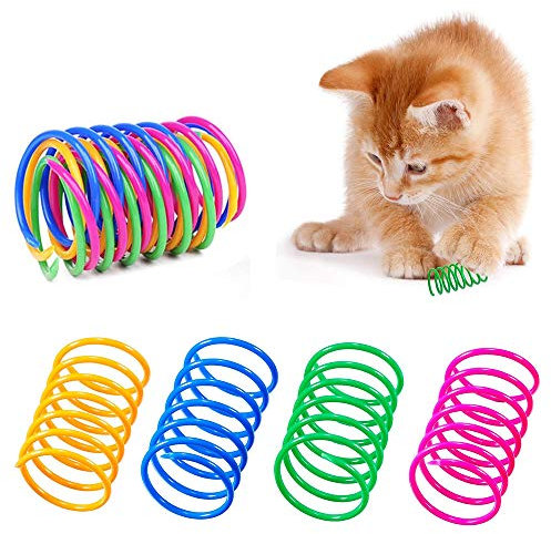 Amacoam Katzenspielzeug Spirale Bunte Frühling Katzen Spielezeug Set Kunststoff Spiralfedern Spring Interaktives Katzenspielzeug für Katze Kätzchen Haustiere Neuheit Geschenk 20 Stück 4 Farben