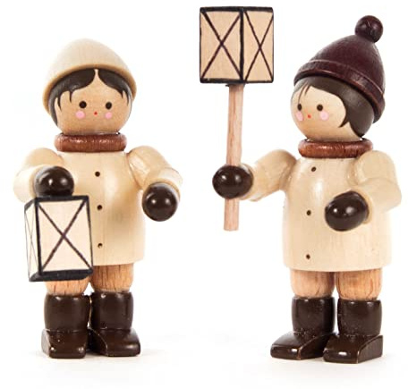 DREGENO Seiffen Thiel-Figuren Mini-Laternenkinder - Natur - 2-teilig - 5 cm
