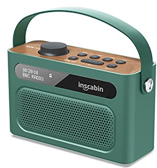 Inscabin M60II Tragbarer DAB/DAB + FM-Digitalradio/Tragbarer drahtloser Lautsprecher mit Bluetooth/Stereo-Sound/Doppellautsprecher/Doppelwecker/Akku/Schönes Design (Grün)