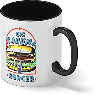 Big Kahuna Burger That's a Tasty Burger Jules Winnfield Pulp Fiction Weiße Kaffeetasse Mug mit schwarzen Felgen & Griff