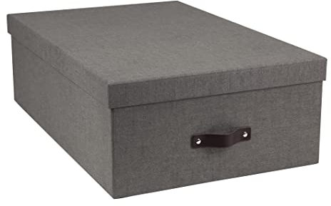 Bigso Box of Sweden Set of 3 Storage Boxes with Lids - Linen Look Organiser Box for Clothes, Office Equipment and More - Wardrobe Storage Boxes with Handles for Bedding or Seasonal Clothing - Grey