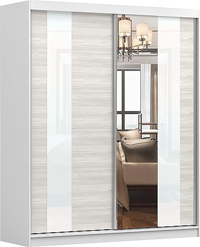 Fabryka Mebli Idźczak - Armoire avec Miroir Multi 32, Armoire 2 Portes Coulissantes 183 x 218 x 61 cm, Armoire à Portes Moderne, Armoire de Chambre, Armoire Salon, Armoires - Blanc/Kathult