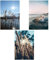 SWECOMZE Moderne Poster Set - 3er Bilder Wohnzimmer Deko Schlafzimmer -Nature Pampas Gras blau Meer Wandbilder, ohne Rahmen