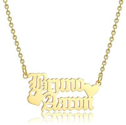 RWQIAN Prénom Personnalisé Collier Acier Inoxydable Nom Personnalisé Chaîne Femmes Personnaliser Bijoux Colliers 2 Prénom Argent/Or/Or rose