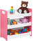 Relaxdays Kinderregal, 5 Fächer, Aufbewahrungsregal mit Griffen, HxBxT: 60 x 63 x 30 cm, Spielzeugregal, MDF, weiß-rosa, Faserplatte