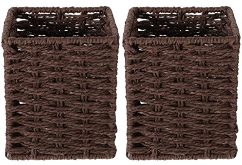 Cabilock 2 Pièces Boîte De Rangement Tissée Porte- En Bois Salle De Bains Boîte à Gadgets Organisateur De Livre De Bureau Avec Couverture Corde De Papier Porte-crayons Étudiant