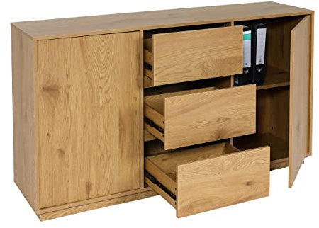 Mendler Sideboard HWC-J78, Kommode Schrank Highboard Schublade, MDF Soft-Close 86x160x40cm - Eiche-Optik