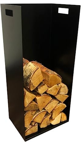Volcann Extra Wide Indoor Firewood Log Store Holder for Woodstove Fireplace Wood Holder - UK Made British Steel - Black Hard-Wearing Powder Coat Finish