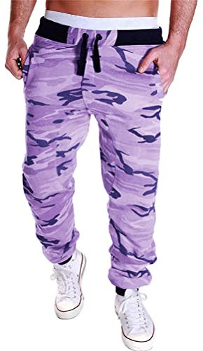 Tomwell Jogging Hommes Pantalon Cargo Homme Survêtement Slim Fit Pantalon de Sport Jogging Camouflage Workwear Mode Pantalon Travail de Loisirs Casual Workout avec Poches A Rose XL