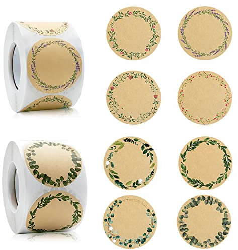 Etiketten Selbstklebend 500 Stück, funvce 5cm Aufkleber zum Beschriften, Rund Blumen Klebeetiketten für Marmeladengläsergewürz, Backen, Geschenktüten, Küche Handmade Aufkleber (A&B-1000pcs)