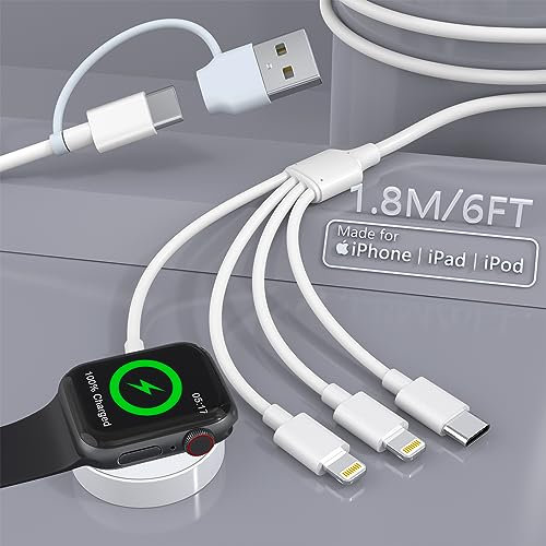 MTAKYA 4-in-2 Apple Watch Charger Cable for Watch/iPhone/Airpods, Magnetic Charging with iWatch Series SE/8/7/6/5/4/3/2 - Wireless Travel AirPods 1/2/3/Pro&iPad