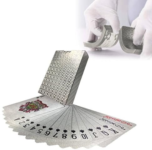Wasserdichte Spielkarten - Coole Plastik-Pokerkarten für Kinder & Erwachsene - Familienparty Spiel Playing Cards, Silber (1 Stück)