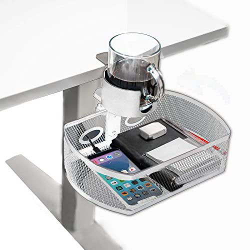 Pros Under Desk Organizer - Clamp On Drawer Attachment - Storage Shelf - Reduce Clutter with Office Desk Basket & Clip on Cup Holder