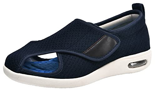 Chaussures d'œdème diabétique Extra Larges pour Femmes, Sandales Confort réglables, en Mousse à mémoire Forme, Bout fermé pour Les Femmes Enceintes Pieds Bandage gonflés âgés,Bleu,39 EU