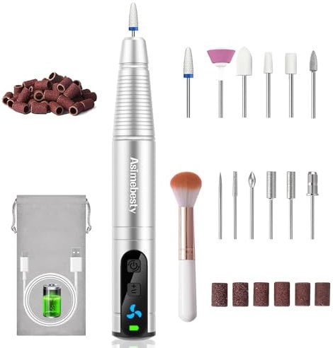 Fresa per Unghie Professionale, Asimebesty Fresa Unghie Set 12 in 1, Lima Elettrica per Unghie Senza Fili con USB, Fresa per Unghie Semipermanente Gel, Manicure e Pedicure Elettrico per Casa Salone