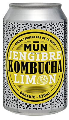 Mun Kombucha - Tè Kombucha Zenzero e Limone, 330 ml, confezione da 12 lattine
