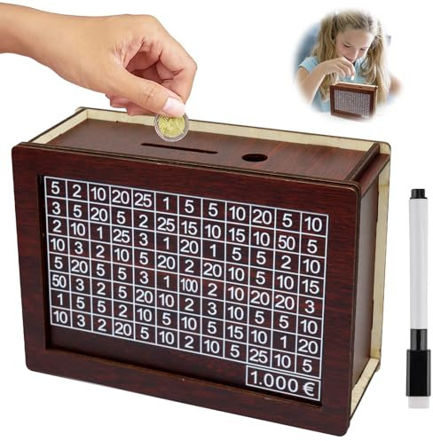 Spardose aus Holz, Sparschwein, Sparbox, Retro Sparbüchse Aufbewahrungsbox, Wiederverwendbare Spardose mit Zähler, Hilft Kindern Die Gewohnheit Zum Sparen, Spardosen für Erwachsene und Kinder(1000€)