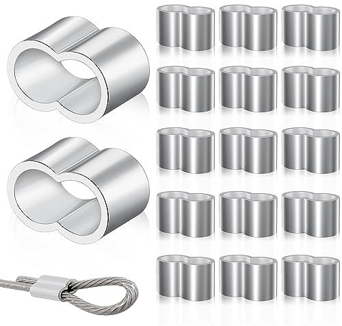 DBALL 50 Pezzi Ghiere in Alluminio Cavo Fune Manicotti in Alluminio Clip Boccole Morsetto a Doppio Foro Alluminio per 8 mm Corda Acciaio Filo Metallico e Cavo