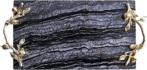 Serviertablett, Teetabletts for Servieren mit Metallgriff, Frühstück, rechteckige Butler-Teller, Couchtisch-Dekoration, Küche, Essenstablett (Color : Black1)