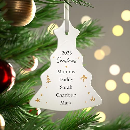 Beecreative Personalised Family Christmas Ornament - Custom Family Of 3, 4, 5 Christmas Tree Ornament - Festive Xmas Tree Bauble Keepsake - Family Gift - With Gift Box