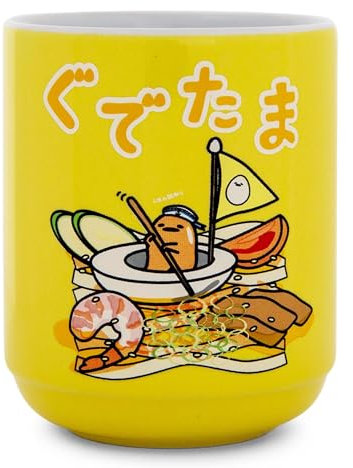 Sanrio Gudetama Sailing On Ramen Asian Ceramic Tea Cup | Holds 9 Ounces