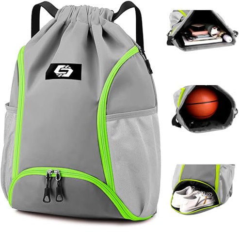 Keyck Sac à Dos à Cordon Sac de Sport pour Homme Femme, Sacs à Cordon Légers avec Compartiment Chaussure y Poche Humide, Grand Sac à Dos Sac Piscine Résistant à L'eau pour Basketball Football, Gris