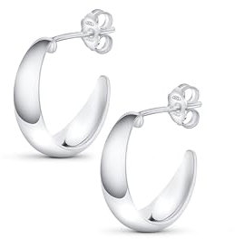 Amberta Damen 925 Sterling Silber Dicke Ohrringe: Silber Dicke Offene Ohrringe 10 mm