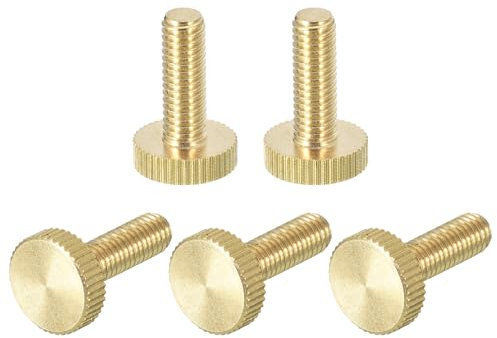 sourcing map Knurled Thumb Screws, M6x20mm Flat Brass Bolts Grip Knobs Fasteners for Home, Electronic, Machine 5Pcs