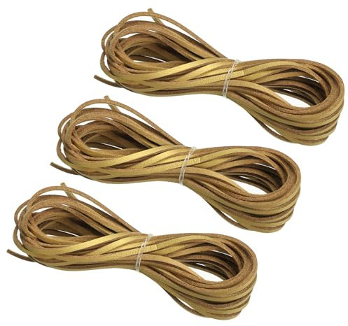 PATIKIL Kordel aus Wildlederimitat, 3 Rollen 3mm x 5m Lederschnur Flache Streifen aus Kunstleder Weiches Flaches Band für Halskette DIY Armband Perlen, Gold (Insgesamt 15 Meter)