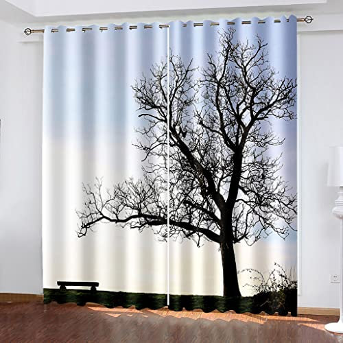 Vorhänge Blickdicht Gardinen Mit Ösen Thermovorhang Verdunkelungsvorhang Für Kinderzimmer Wohnzimmer Fensterdekoration (HxB) 3D Kreativer Toter Baum Muster Ösenschal 2Er Set 260X280cm
