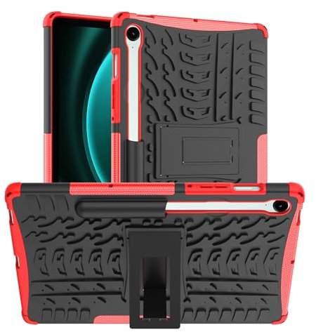 BRAND SET Fundas para Samsung Galaxy Tab S9 FE Cárcasa Silicona Suave TPU + PC Armadura Híbrida Antigolpes Protector Case Cover Bumper Cubierta Protectora, Carcasa para Galaxy Tab S9 FE-Rojo