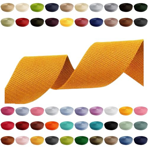 Gurtband 2m 5m 10m 50m, 50 Farben, Breite 10mm 15mm 20mm 25mm 30mm 40mm 50 mm Taschengurt Polypropylen Ideal für DIY-Projekte, Handarbeiten & Outdoor (844) Dunkelgelb, 15mm x 2m