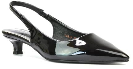 ESSEX GLAM Womens Low Kitten Heel Shoes Ladies Slingback Sandals Pointed Toe Party Evening Black Patent Pumps Size 4