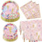 XJLANTTE Decorazioni per Festa - Piatti di Carta con Farfalle Rosa, Tovaglioli Floreali per Festa con Principessa, Fiori, Forniture, 40 Pezzi