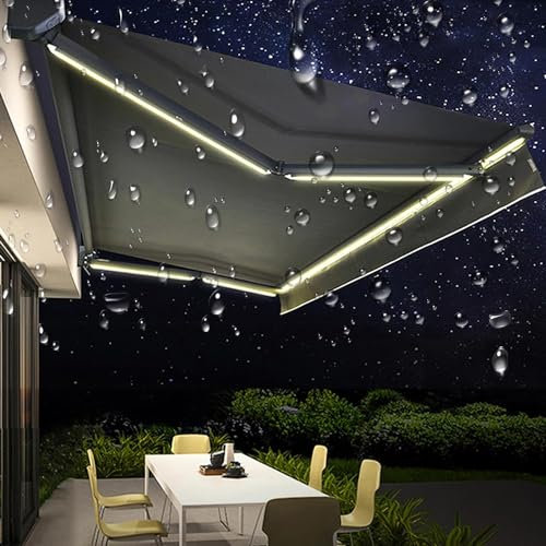 MOFGOE 2.5x1.5m Electric Retractable Awning w/LED Light, Outdoor Awning with Remote Control, Large Electric Patio Awning, Water UV/Heat Resistant, Outdoor Canopy for Deck Balcony Yard,Black