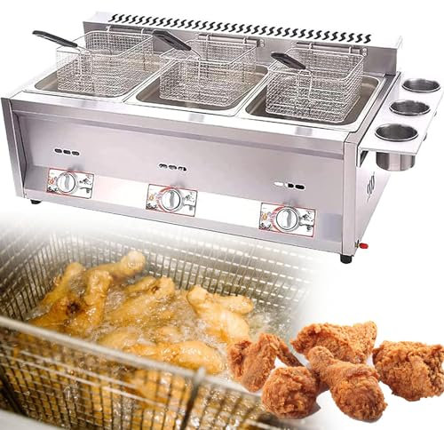 YANGYMM Friteuse à Gaz Commerciale, Friteuse à Gaz Professionnelle, Friteuse Double de Grande Capacité en Acier Inoxydable, avec Paniers Amovibles, pour Frites, Cuisine, Restaurant