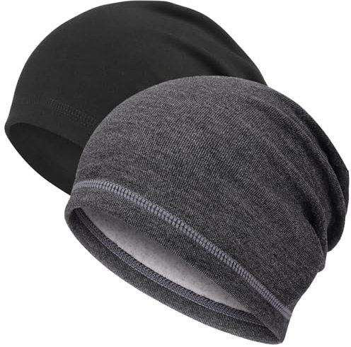 ADVIGO Laufmütze Herren, Klassische Mütze Damen, Elastisch Bequem Beanie Mütze, Mütze Herren Winter Atmungsaktive Sportmütze für Laufen Skifahren Radfahren Snowboarden Klettern (Schwarz+Grau)