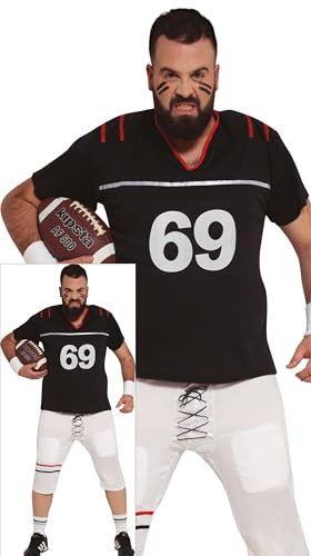 FIESTAS GUIRCA | Quarterback Kostüm für Erwachsene (56-58/XXL) - Shirt und Hose für Sportpartys und Feiern - Ideal für Halloween, Karneval und Kostümpartys - Schwarz und Weiß