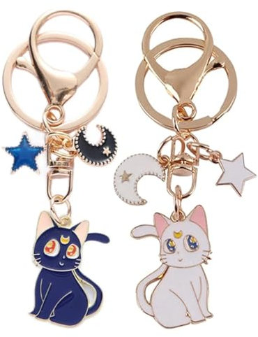 Porte Clef Couple,2 Pièces Porte-Clés Porte-clés de Lune Chat Porte Clef Chat Kawaii orte Clef Femme Porte-clés Dessin Animé Mignon Magique Chat pour Sacs à Main Cadeaux Anniversaire Sac Pendentif