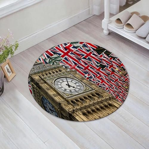 EMFSLA rutschfest Badezimmer Badeteppiche,Weich Hochflor Saugfähig Badvorleger Waschbar Flauschige Mikrofaser Badematte,Union-Jack-Flaggen und Big Ben,60x60 cm