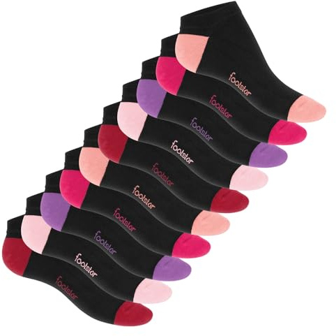 Footstar Damen und Herren Sneaker Socken (10 Paar) mit abgesetzter Ferse und Spitze
